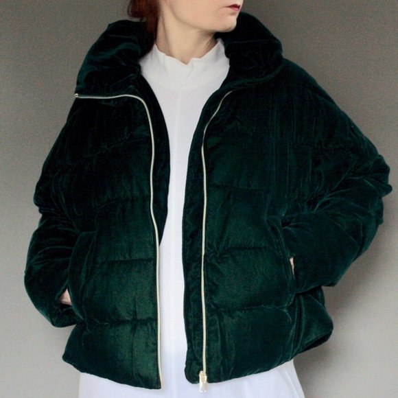 green velvet puffer jacket zara